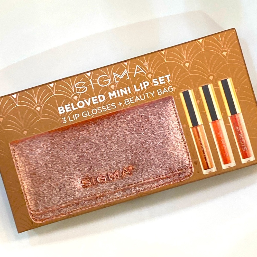 SIGMA Beloved Mini Lip Set Gloss Cosmetic Bag Secret Garden Lilac Wine Cor Rose